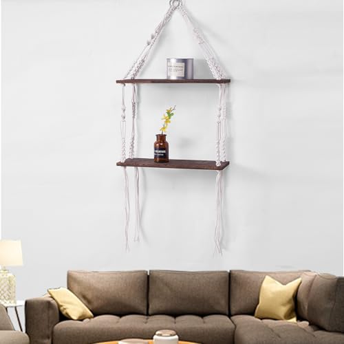 Lmovutcom Holzregal 2-lagig Wohnzimmer Deko Baumwollseil Wandregal Böhmen Hängeregal Lmovutcom Holzregal 2-lagig Wohnzimmer Deko Baumwollseil Wandregal Böhmen Hängeregal von Lmovutcom