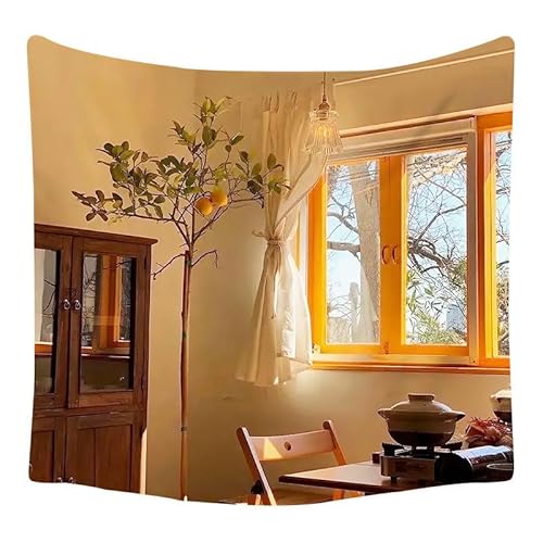 Lmovutcom Orange Fenster Zitronenbaum Restaurant Wandteppich Home Dekoration Hintergrund hängen Tuch Wandteppich große Stoffdekoration von Lmovutcom
