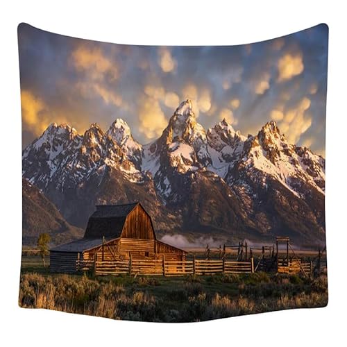 Lmovutcom Schneeberghütte Grünland Wandhintergrund Dekoration großer Wandteppich Wohnzimmer Wandstoff Dekoration Zimmer Hintergrund hängendes Tuch von Lmovutcom