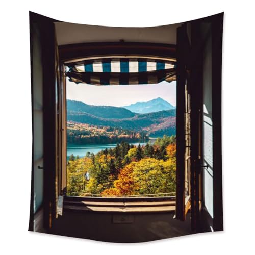 Lmovutcom Simulation der Landschaft vor dem Fenster, Wald, Fluss, Berg, Wandbehang, Stoff, Café, Bibliothek, Wanddekoration, Hintergrund, Wandteppich von Lmovutcom