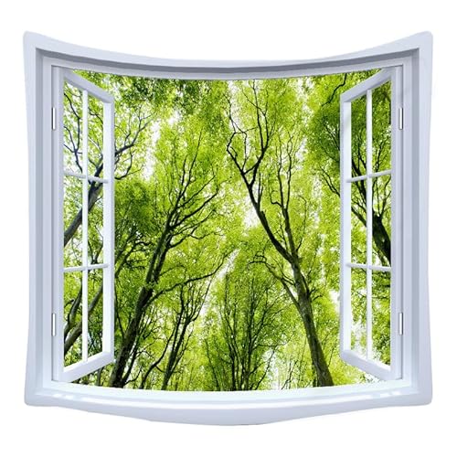 Lmovutcom Waldbaum grüne Blätter Naturlandschaft Wandteppich simuliert Fensterdekoration Wandbehang Tuch Wohnzimmer Veranda Wandbehang von Lmovutcom