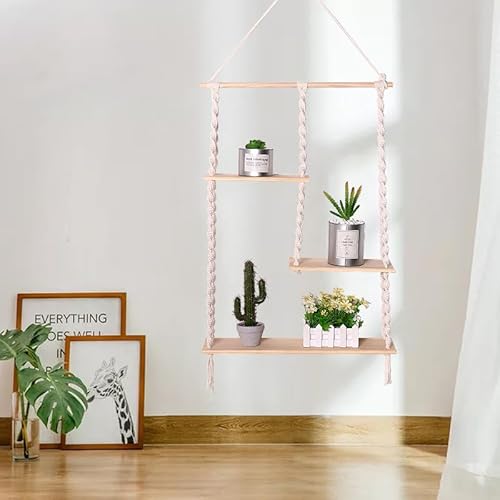 An der Wand montiertes Pflanzenlagerregal, dreistöckiges Regal, Wanddekoration, geflochtenes Baumwollseil, Spitze, Wandregal An der Wand montiertes Pflanzenlagerregal, dreistöckiges Regal, Wanddekoration, geflochtenes Baumwollseil, Spitze, Wandregal von Lmovutcom