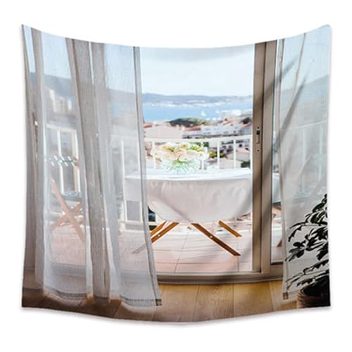 Lmovutcom Weißer Gaze-Bodenvorhang, Balkon, Meereslandschaft, Wandbehang, großer Stoff, dekorativer Wandteppich, Schlafzimmer, Stoff, Wandbehang von Lmovutcom