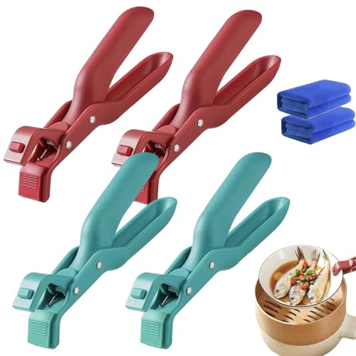 Kochplattenzange – Verbrühschutz für Schüsseln und Teller mit rutschfesten Silikon-Pads, Mehrwinkel-Geschirrhalter für Mikrowellenteller, Fritteusenkörbe, Pfannen und Geschirr (All*4) von Lmyaicp