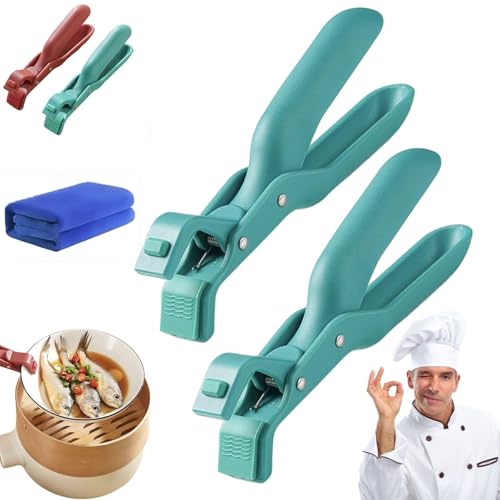 Kochplattenzange – Verbrühschutz für Schüsseln und Teller mit rutschfesten Silikon-Pads, Mehrwinkel-Geschirrhalter für Mikrowellenteller, Fritteusenkörbe, Pfannen und Geschirr (Green*2) von Lmyaicp