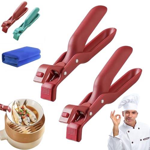 Kochplattenzange – Verbrühschutz für Schüsseln und Teller mit rutschfesten Silikon-Pads, Mehrwinkel-Geschirrhalter für Mikrowellenteller, Fritteusenkörbe, Pfannen und Geschirr (RED*2) von Lmyaicp