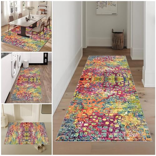 Teppich Läufer Flur 100 x 500 cm Rutschfest Küchenteppich Waschbar Läufer Flur Teppich Modern Bettvorleger Schlafzimmer Weich Eingangsteppich Innen Lang Läufer Teppich für Wohnzimmer Anpassbar von Lmyoieqm