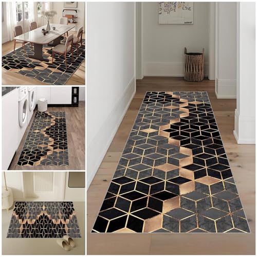 Teppich Läufer Flur 110 x 140 cm Rutschfest Küchenteppich Waschbar Läufer Flur Teppich Modern Bettvorleger Schlafzimmer Weich Eingangsteppich Innen Lang Läufer Teppich für Wohnzimmer Anpassbar von Lmyoieqm