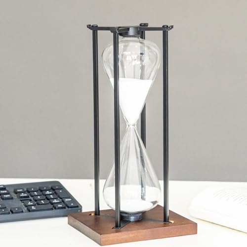 Große schwarzes Eisen Handwerk Sanduhr Timer 60 Minuten, Moderne Stunde Glas Timer Geschenk für Männer & Frauen, Sand Timer für Küche Home Office Desk Deko (Weiß) von Lmzxmcy