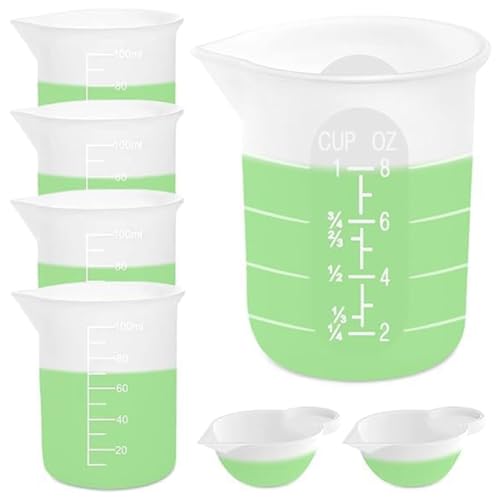 Lnfxkvva 7-Teiliges Silikon-Messbecher-Set, 1 Silikonbecher (250 Ml), 4 Antihaftbeschichtete Mixbecher (100 Ml), 2 Silikon-Formbecher (10 Ml) von Lnfxkvva