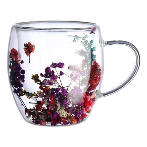 Doppelwandige Glastasse Mit Getrockneten Blumen, 350ML Doppelwandige Gläser, Thermogläser Doppelwandig Kaffee Gläser, Klare, Florale Latte-Gläser-Tasse Für Saft von Lnhgh