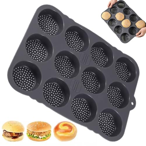 Lnhgh Brötchenformen zum Backen,Backform für Kastenform,Silikon-Backform mit 12 Mulden - Küchen-Backgeschirr, Backzubehör-Form für Grillen, Camping, Picknick, Party, Grillen von Lnhgh