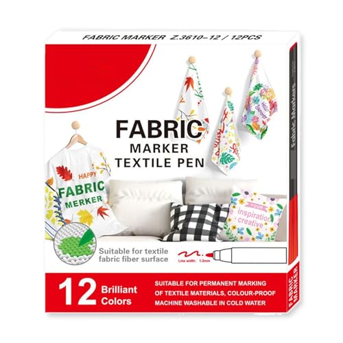Lnhgh Stoffmalfarben Stifte | 12/24 Farben Textilmarker Für Kleidung | Waschbare Textilmalstifte Für Baumwolle Heimtextilien Outdoor Stoffbeutel Schuhe Tischdecken Mit Wasserfarben-Effekt von Lnhgh