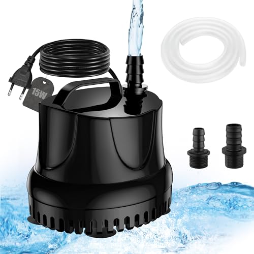 Lnicez Aquarium Pumpe 15W 800L/H Tauchpumpe Wasserpumpe Klein Ultra Leise Teichpumpe Mini Wasserpumpen Mit 1,5 m Kabel, 1,2 m Schlauch 2 Düsen Wasserpumpe für Aquarien, Teich, Hydrokultur,Brunnen von Lnicez