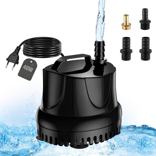 Lnicez Aquarium Pumpe 40W 3000L/H Tauchpumpe Wasserpumpe Klein Ultra Leise Teichpumpe Mini Wasserpumpen Mit 1,8m Kabel,4 Düsen Wasserpumpe Springbrunnenpumpe für Aquarien, Teich, Hydrokultur,Brunnen von Lnicez