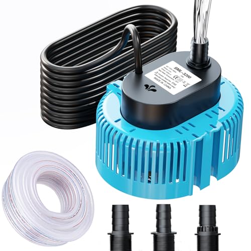 Lnicez Schmutzwasserpumpe Tauchpumpe 75W 3000L/H Wasserpumpe 3.2m max Förderhöhe, Tauchpumpe Schmutzwasser Mit 5m Schlauch und 7,5m Netzkabel,Tauchpumpe Flachsaugend 3 Adapter (Blau) von Lnicez