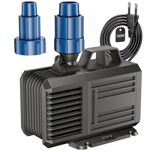 Tauchpumpe 5000L/H (MAX) 100W Wasserpumpe, Amphibisch Teichpumpe, Aquarium Pumpe mit 2 Düse, Springbrunnenpumpe für Teiche, Steingärten, Garten, Bachlaufpumpe Max Förderhöhe 4.2m von Lnicez