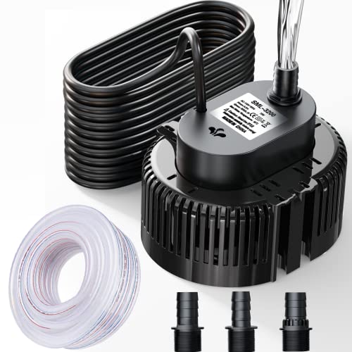 Lnicez Schmutzwasser-Tauchpumpe(75 W, Ø19 mm,3000L/H,5M mit Ablaufschlauch und 7.5M extra langem Netzkabel,3.2m max Förderhöhe,3 verschiedene Adapter) von Lnicez