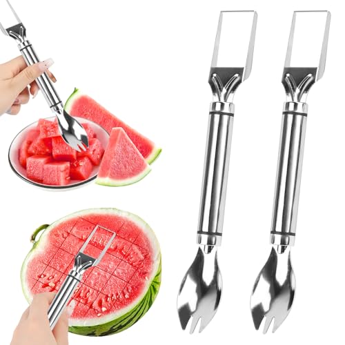 2 IN 1 Obstschneider aus Edelstahl 2PCS, 2024 Neuest Melonenschneider Edelstahl, Multifunktionaler Melonenschneider mit Tragbare Wassermelonengabel, Wassermelonen Schneider für Küche Familien Partys 2 IN 1 Obstschneider aus Edelstahl 2PCS, 2024 Neuest Melonenschneider Edelstahl, Multifunktionaler Melonenschneider mit Tragbare Wassermelonengabel, Wassermelonen Schneider für Küche Familien Partys von Lnjya
