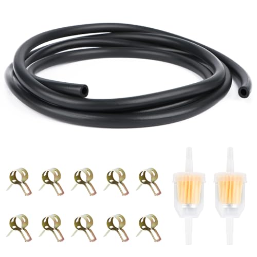 2 Meter Benzinschlauch Kit, Kraftstoffleitung Kit Ø 5 mm mit 2 Stück Benzinfilter und 10 Stück Schlauchschellen für PKW Auto Motorrad Rasenmäher Roller von Lnjya