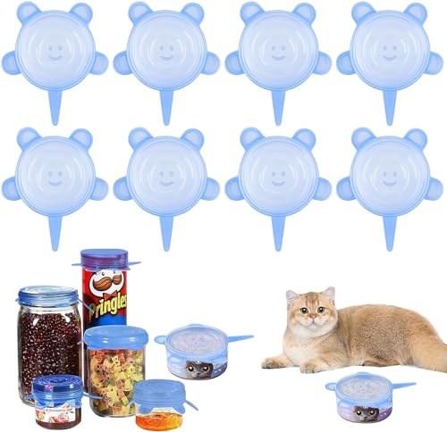 Lnjya Dosendeckel Katzenfutter 8 Stück, Dosendeckel für Tierfutter, Silikondeckel für Katzenfutter Dehnbar Silikon Deckel ø 6,5 cm-ø 8,5 cm, Deckel für Dosen Katzenfutter 85g/200g/400g von Lnjya