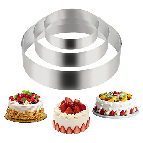 Lnjya Tortenring 3 Stück, Tortenring Set Ø 10/15/20 cm Kuchenring Edelstahl Rund Backform Backformen Hoch 4,5cm DIY für Gebäck Moussekuchen von Lnjya