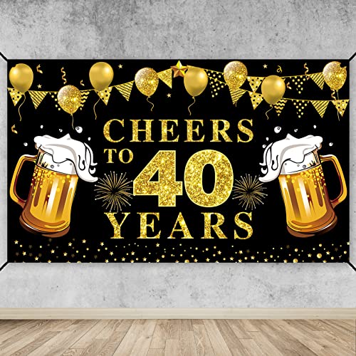 Großes Banner-Hintergrund, mit Aufschrift "Cheers to 40 Years", Schwarz, Gold, Happy 40th Birthday, Dekoration, Partyzubehör, 40. Jahrestag, Poster, Schild, Dekoration (183 x 109 cm) von Lnlofen