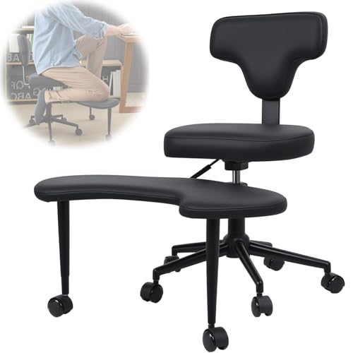 Lnlscle Ergonomischer Kniestuhl Zur Haltungskorrektur, Verstellbarer Schaukelhocker mit Rückenlehne für Schreibtischarbeit, für Zu Hause Und Im Büro, Bequemer Kniestuhl (Weiß/Schwarz) von Lnlscle