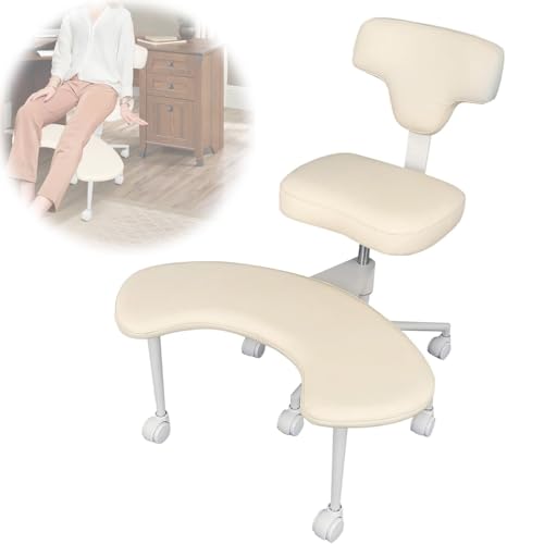 Lnlscle Ergonomischer Kniestuhl Zur Haltungskorrektur, Verstellbarer Schaukelhocker mit Rückenlehne für Schreibtischarbeit, für Zu Hause Und Im Büro, Bequemer Kniestuhl (Weiß/Schwarz) von Lnlscle