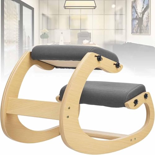 Lnlscle Ergonomischer Schaukel-Kniestuhl, Holzhocker mit dickem Leinenkissen, 250 lb Tragkraft, Haltungskorrektor für Büro/Zuhause/Meditation, Hüftstütze & bequemer Kniestuhl Lnlscle Ergonomischer Schaukel-Kniestuhl, Holzhocker mit dickem Leinenkissen, 250 lb Tragkraft, Haltungskorrektor für Büro/Zuhause/Meditation, Hüftstütze & bequemer Kniestuhl von Lnlscle