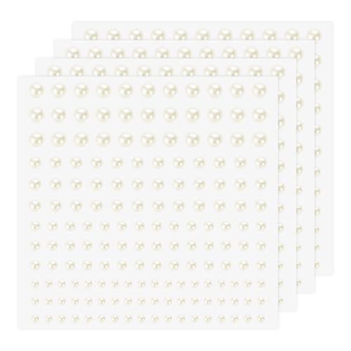 Lnngub 660 Stück/4 Blätter Selbstklebende Halbperlen, Milchig Perlen Sticker aus Acryl 3/4/5/6 mm Selbstklebende Perlen Aufkleber für Gesichtsdekoration, Maniküre, Schmuckherstellung, DIY-Handwerk von Lnngub