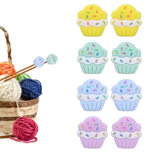 Lnngub 8 Stück Stricknadelstopper, Kuchen-Stricknadel Stopper Weicher Nadelstopfen aus Silikon 2,8 x 2,8 cm Stricknadel Spitzenschutz zum Stricken, Nähen, Basteln, DIY-Projekte(Lila, Grün, Blau, Gelb) von Lnngub