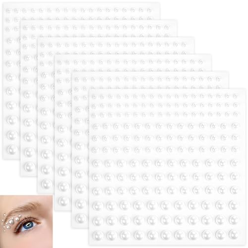 Lnngub 990 Stück/6 Blätter Selbstklebende Halbperlen, Weiße Perlen Sticker aus Acryl 3/4/5/6 mm Selbstklebende Perlen Aufkleber für Gesichtsdekoration, Maniküre, Schmuckherstellung, DIY-Kunsthandwerk von Lnngub