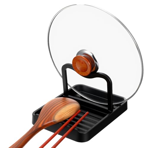 Lnngub Topfdeckelhalter Löffelablage, Faltbarer Schwarz Topfdeckelständer aus Kunststoff Multifunktionale Küchenutensilien Aufbewahrungsbox für Topfdeckel Löffel Essstäbchen Pfannenwender Geschirr von Lnngub