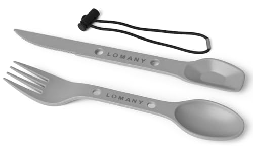 4-in-2 Camping Spoon and Fork Set, Plastic Fork Knife and Spoon Combo, Reusable Utensils Set for Lunch Box, Multifunctional Gear for Hiking Backpacking Survival Picnic Travel Outdoor（Gray） von Lnrkai