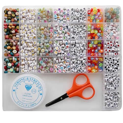 Lnvision 1500 Stücke 6 Farben 4x7mm runde Acryl-Buchstabenperlen A-Z gemischt und Kristallfaden für Schmuckherstellung von Lnvision