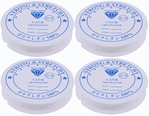 Lnvision 4xSpule 0.4mm Elastisch Schmuckfaden Gummifaden Transparent Faden für Perlenschmuck Armbänder Basteln (0.4mm) von Lnvision