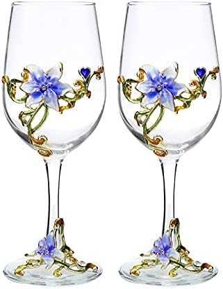Lnwwrv 2 Gläser, Whiskeygläser, handbemaltes Emailglas, bleifreies Goldballonglas, geeignet für Hochzeiten, Partys und Abendessen,Blau von Lnwwrv