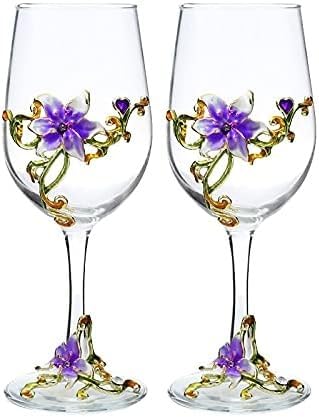 Lnwwrv 2 Gläser, Whiskeygläser, handbemaltes Emailglas, bleifreies Goldballonglas, geeignet für Hochzeiten, Partys und Abendessen,Lila von Lnwwrv