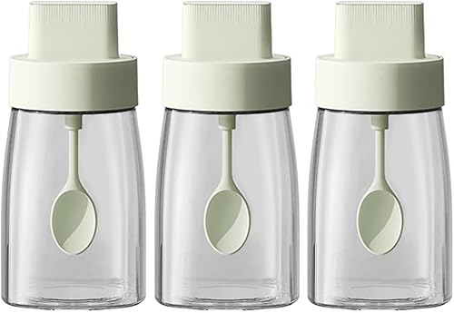 Lnwwrv 3-teiliges Küchen-Natron-Kalzium-Glas-Gewürzglas, kombinierter ausziehbarer Löffeldeckel, transparenter Gewürzbehälter, Küchenarbeitsplatten-Glas,Grün von Lnwwrv