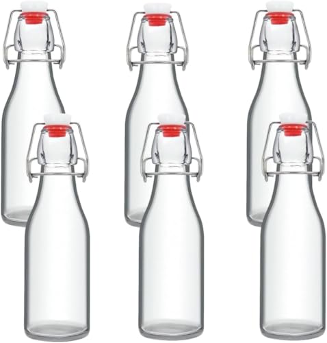 Lnwwrv Glasflaschen mit Korken, 6 Stück 250 ml transparente Glasflaschen mit umklappbaren Deckeln, geeignet für Hausbrauen, Öl, Tee, Essig. von Lnwwrv