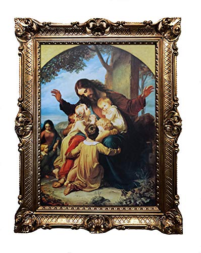 Barmherzige Jesus mit Kindern Antik Barock Rahmen Barockrahmen mit Bild Wandbild 70x90cm Kunstdrucke Gemälde Religiöse Bilder Kunst von Heiligen Heiligenbild Retro Repro für Home Büro Praxis Café 58B von Lnxp