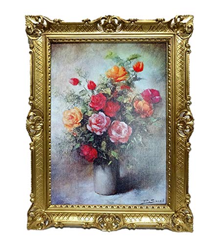 Lnxp Bild Foto 90x70 cm BLUMEN P. SOREL Bilderrahmen Bilder mit rahmen barock Wandbild Kunstdrucke Gemälde Retro Repro antik für Café Bar Home Büro Praxis 58B von Lnxp