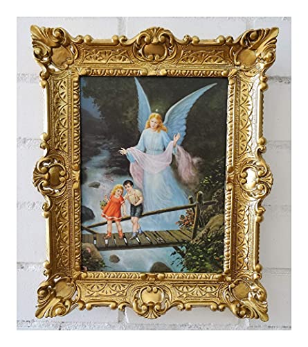 Gemälde Schutzengel auf der Brücke mit Kinder Ikonen Heiligenbild mit Rahmen 56x46 cm Religiöse Bilder heilige Maria Jesus Bild Gold von Lnxp