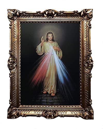 Gnadenbild vom Barmherzigen Jesus Antik Barock Rahmen Barockrahmen mit Bild Wandbild 70x90cm Kunstdrucke Religiöse Bilder Kunst von Heiligen Heiligenbild Retro Repro für Home Büro Praxis Café 58B von Lnxp