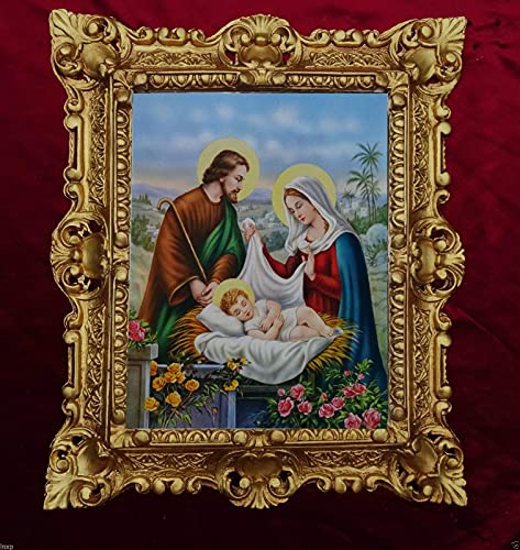Lnxp Jesuskind Baby Jesus mit Maria und Joseph Antik Barockrahmen mit Bild 45x38 cm HEILIGE BILDER 48B von Lnxp