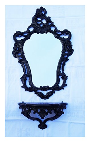 Lnxp 2-teiliges Set in Schwarz bestehend aus Wandspiegel + Wandkonsole Oval Barock Antik 50x76cm Flur Eingangsmöbel Möbel Konsole Ablage Spiegel + Wandregal 118L von Lnxp