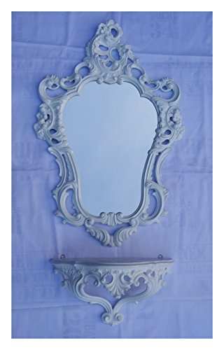 Lnxp 2-teiliges Set in Weiß bestehend aus Wandspiegel + Wandkonsole Oval Barock Antik 50x76cm Flur Eingangsmöbel Möbel Konsole Ablage Spiegel + Wandregal 118L von Lnxp