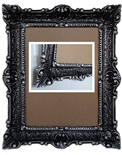 Lnxp ANTIK BAROCK BILDERRAHMEN in Schwarz/Silber Dualcolor MIT Glas 56x46cm RECHTECKIG REPRO Bilder für 30x40cm oder 40x30 cm BAROCKRAHMEN Bilder 50TR von Lnxp