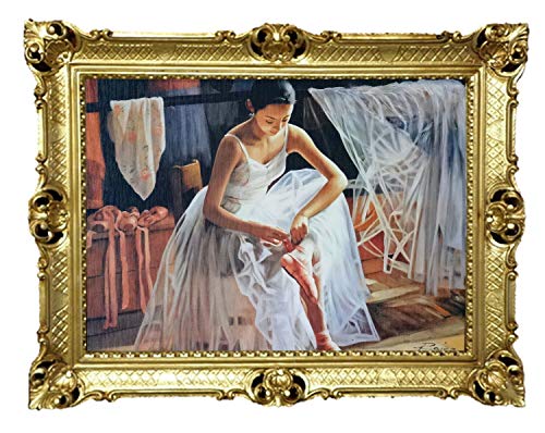 Lnxp BALLERINA BALLETT TÄNZER BILD FOTO 90X70 CM BILDERRAHMEN BILD BILDER MIT RAHMEN BAROCK Künstler : RAJCO Wandbild Kunstdrucke Gemälde Retro Repro Antik für Cafe Bar Home Büro Praxis 58B von Lnxp